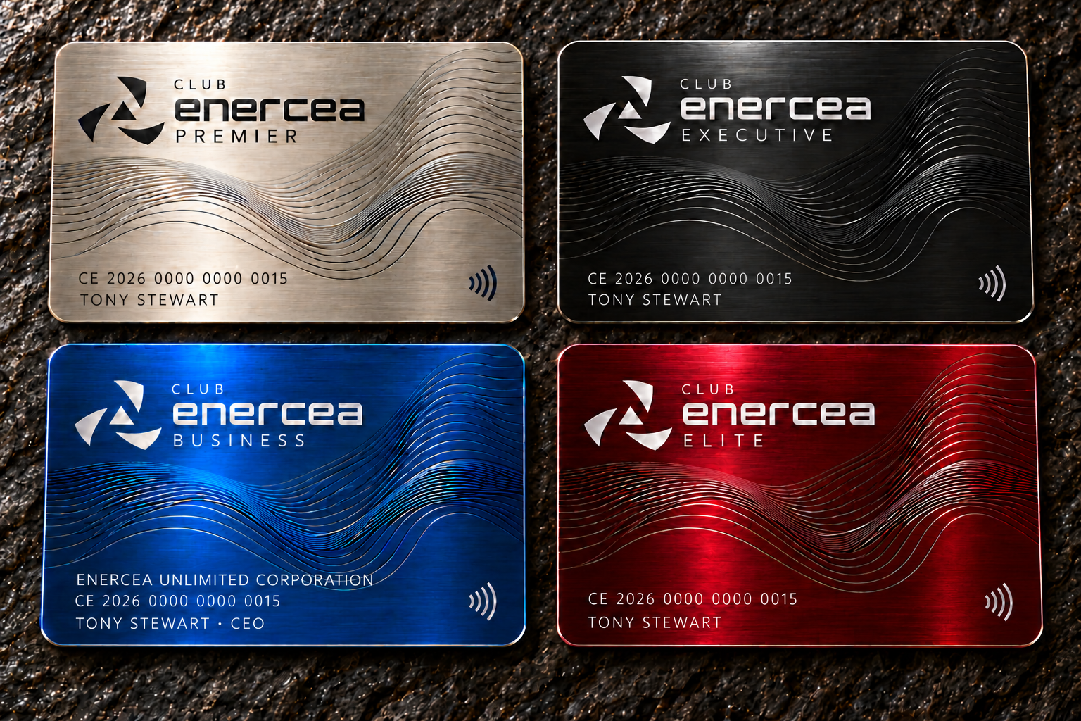 Tony Stewart’s Club Enercea Premier, Executive, Business and Elite membership cards
